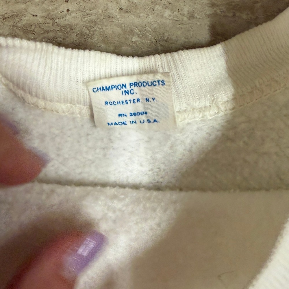 Vintage Champion Blue Bar Sweatshirt 93 Graphic White Made in USA Large - Picture 6 of 6